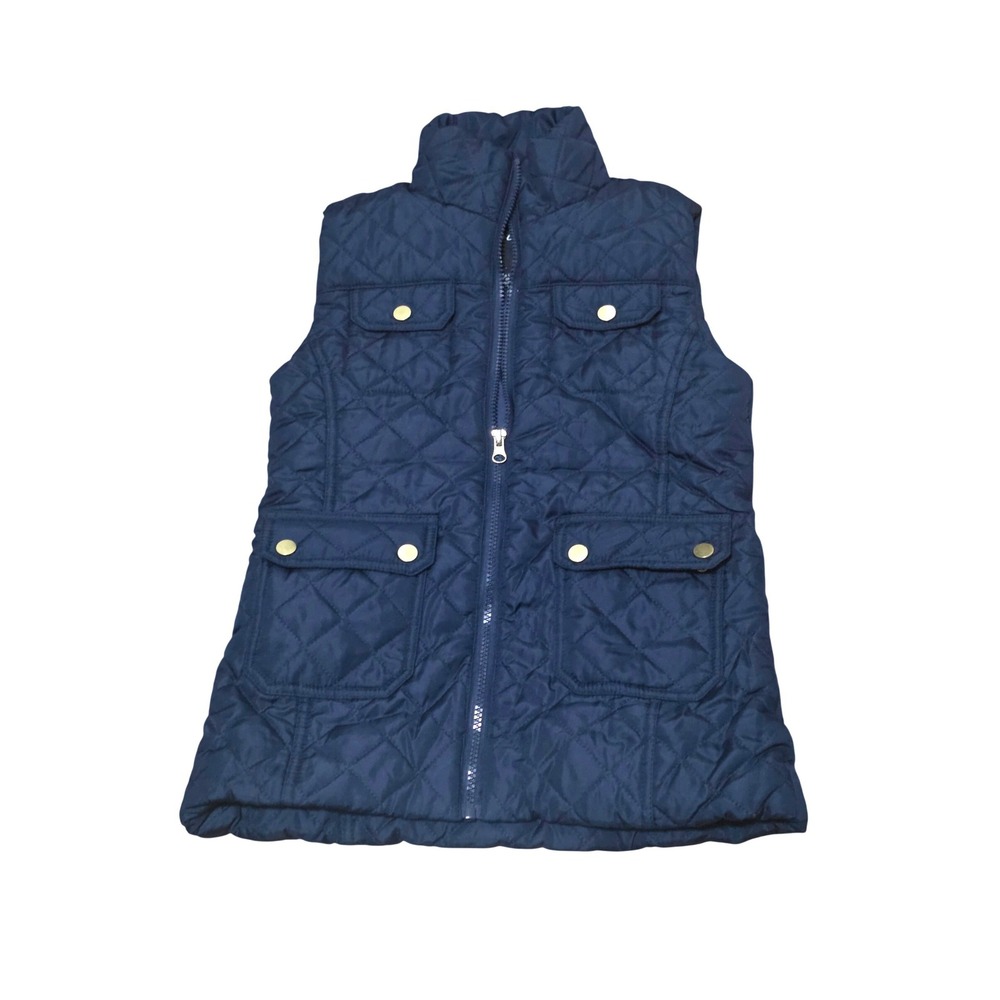 Me Jane Girls Navy Blue Quilted Puffer Vest Gold Hardware Size 10